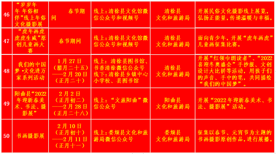2022春节期间太原市文旅局推出50项文化活动(图3)